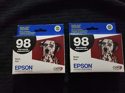 2 Genuine Epson 98 Black Ink T0981 T098120 High Capacity Expired 03/2011 • $40