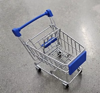 Mini Shopping Cart Metal Grocery Realistic Rolling Wheels Blue Handle • $11.99