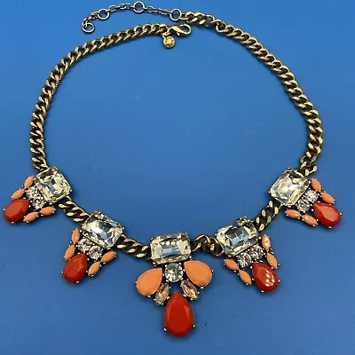 J Crew NECKLACE Statement Rhinestones Acrylic Orange Salmon Thick Chain 18-21  • $24.77