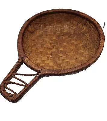 Vintage Boho Woven Basket With Handle Wall Decor Country Kitchen Cabin • $9.99