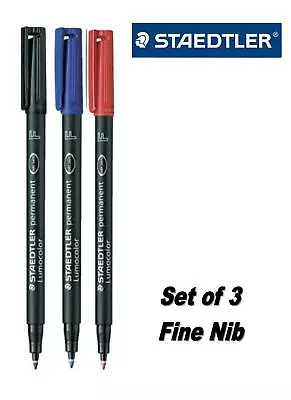 Staedtler Lumocolor Ohp Acetate Fine Tip Permanent Pens 3 Colour Set • £4.99