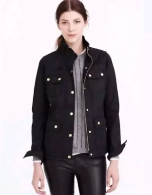 J. Crew Woman's Jacket Downtown Field Waxed Black Cotton Snaps Size Large  • $39.99