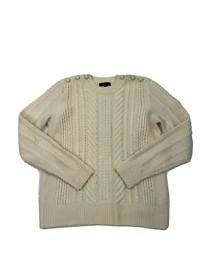 J. Crew Womens Small Perfect Wool Cable Knit Crewneck Sweater Ivory E5683 • $31.14