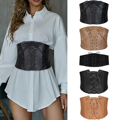 Women Lace-up Wide Corset Belt Cincher Waist Belt Elastic Stretch Body Shapewear • £3.58