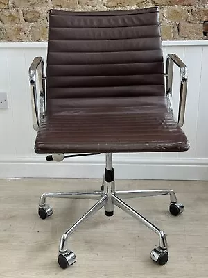 CHOCOLATE BROWN.  Vintage Eames ICF EA Leather Swivel Desk Office Chair • £475