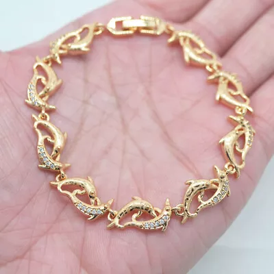 18K Yellow Gold Filled Clear Topaz Women Fashion Dolphins Link Bracelet Jewelry • $3.21
