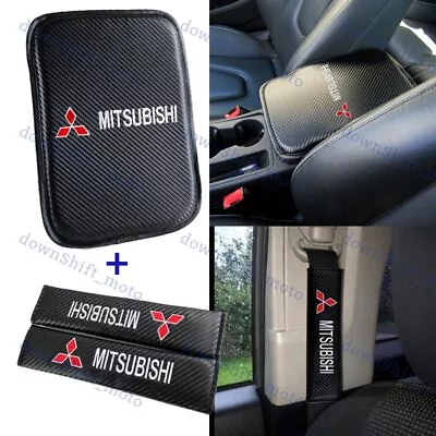 For MITSUBISHI Embroidery Center Armrest Cushion Mat Pad W/ Seat Belt Cover Set • $17.88