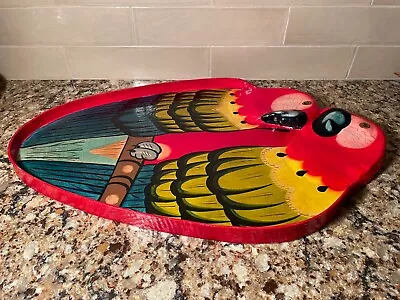 Vintage Paper Mache Platter Tray Scarlett Macaw Parrot Whimsical Pop Art 80s • $11.99