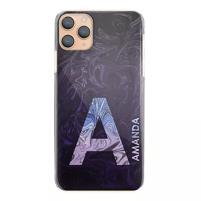 Personalised Initial Phone Case Black & Purple Marble Swirl Hard Cover With Name • $33.56