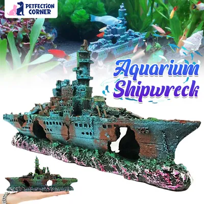 Vintage Sunken Ship Aquarium Decor: Resin Fish Tank Hideout & Wreck Ornament • $16.88