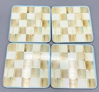 MACKENZIE CHILDS PARCHMENT CHECK Cork Back Coasters  Set Of 4 • $29.95