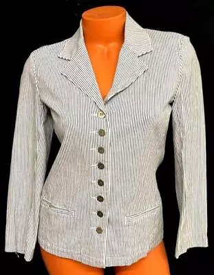 Chico's Black White Striped Button Down Stretch 3/4 Sleeve Jacket 0 S • $15.99