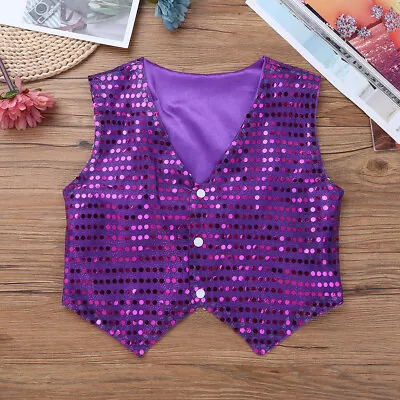 US Mens Boys Sparkly Sequin Vest Top Gentleman Waistcoat Dance Show Performance • $9