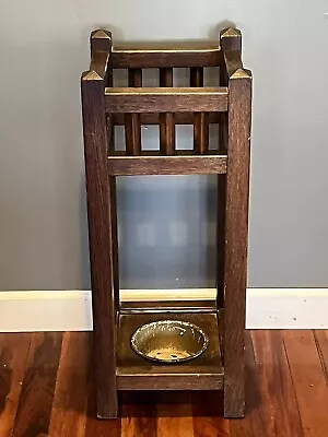 Antique Arts & Crafts Mission Oak Umbrella Stand Cane Walking Stick Holder • $189.99