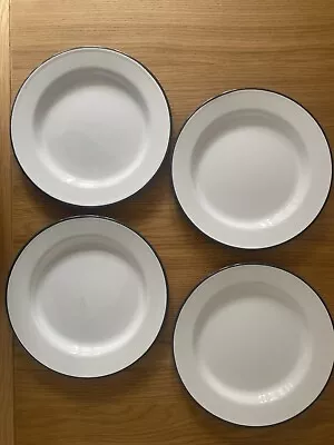 Rare Set Of 4 Falcon 20cm Enamel Dinner Plates Grey & White Enamelware Plate • £14