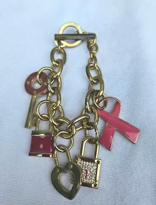 Victoria Secret Gold Tone Heart And Key Large  Charm Bracelet • $0.99