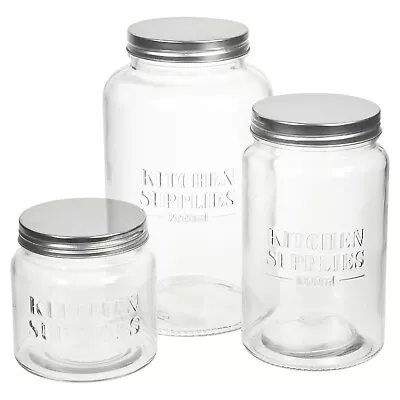 £13.49 • Buy Smooth Glass Storage Jars Food Kitchen Containers With Metal Screw Lids Set