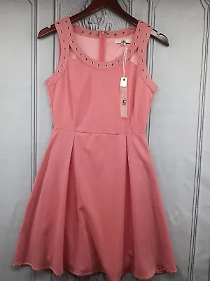 NWT Ya Los Angeles Designer Dress Size S Fit & Flare Lined Grommet Details Coral • $16.83