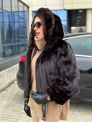 Stylish Female Mink Fur Coat With Hood 1109412 L Natural Mink Winter  NEW 100% • $600