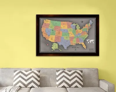 USA Map W37  H25  Multi-Colored Framed Black W/Patented Magnetic Back FREE SHIP! • $71.91