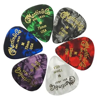 Martin Multi-Color Pearloid Rounded Tip Celluloid Standard Guitar Picks (6-Pack) • $9.99