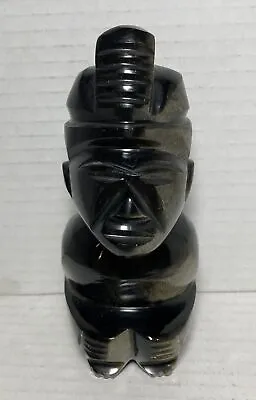 Vintage Hand Carved Obsidian Black Gold Stone Mayan Aztec Incan Figure Statue • $29.99