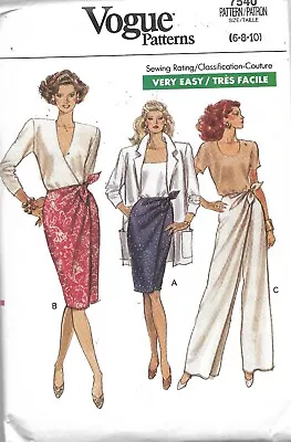 Vogue #7540  MISSES' MOCK-WRAP SKIRT & PANTS  Sewing Pattern Uncut Sizes 6-8-10 • $8