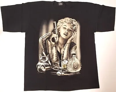 Marilyn Monroe T-shirt Gun Tattoo Art Urban Streetwear Tee Men's XL Black New • $17.95