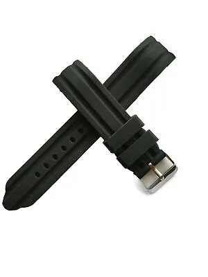 22mm Silicone Rubber Curved End Black Watchband Strap Fits U-BOAT/SPINNAKER • £13.31