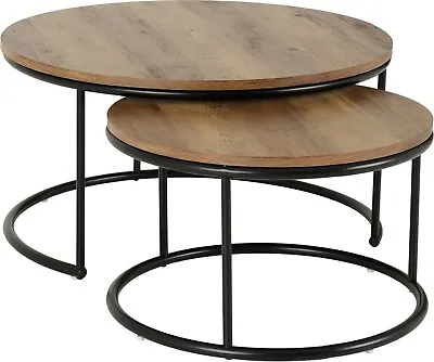 Quebec Nest Of 2 Round Coffee Tables Set Pair Table - Oak Effect • £109.99