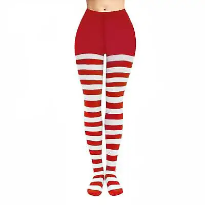 White And Red Coloured Striped Thick Sheer Tights UK Christmas Dance Party • £5.99