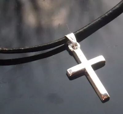 £3.49 • Buy Handmade Leather Cord 16-30 Inch Necklace With Small Silver Cross Pendant