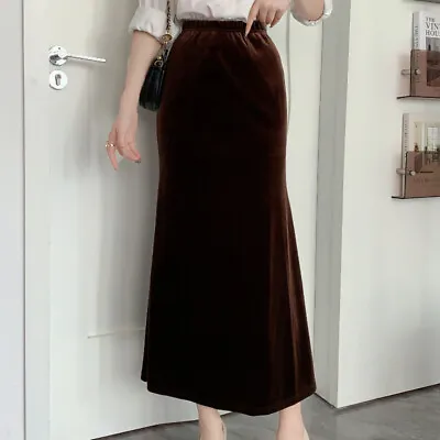 Vintage Women Velvet Skirt Velour High Waist Fishtail Evening Party Banquet Chic • $30