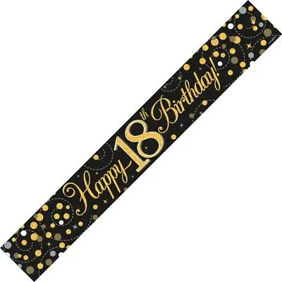 9ft Black & Gold Happy 18th Birthday Foil Banner Age 18 Party Decorations • £2.19