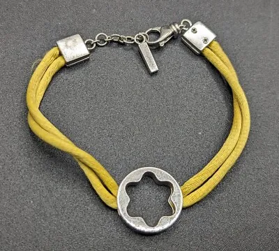 MontBlanc Sterling Silver Flower Star Signet Double Yellow Satin Cord Bracelet • $55