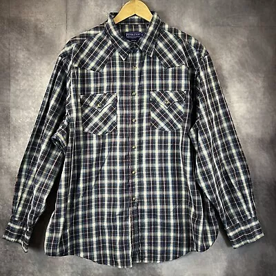 VTG Pendleton Long Sleeve Western Pearl Snap Button Up Shirt Plaid Men's 2XL XXL • $24.99