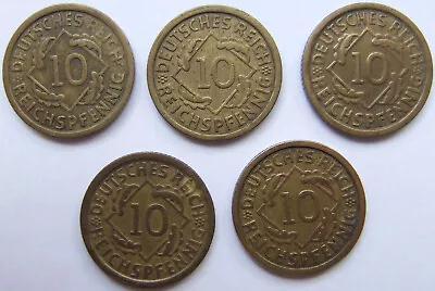 Coin Weimar Republic 10 Reichspfennig 1934 A DEFG Complete IN Very Fine • £141.42