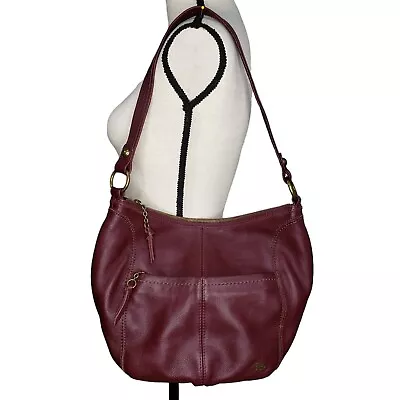The Sak Iris Hobo Purse Maroon Red Leather Handbag Zip Top Pockets • $24.99