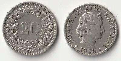 1903 Switzerland 20 Rappen Coin • $1.50