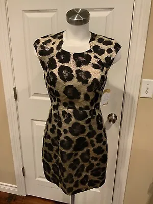 Tibi Gold & Black Metallic Cheetah Fit & Flare Party Cap Sleeve Dress Size 4 • $50.62