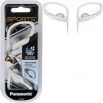 Panasonic RP-HS34 WHITE Water Resistant Sport Earphones Adjustable Ear Clip NEW • £9.97