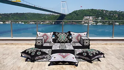 Gray Arabic Majlis Oriental Cushion Moroccan Cushion Ethnic Floor Cushion • $559