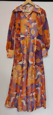Vintage Tina Warren 1960/70's Psychedelic Dress Orange Purple Size S E10 P568 • £5.95