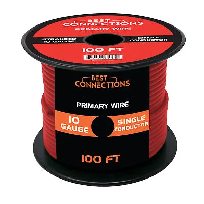 10 Gauge Car Audio Primary Wire (100ft–Red)– Remote Power/Ground Electrical • $22.95