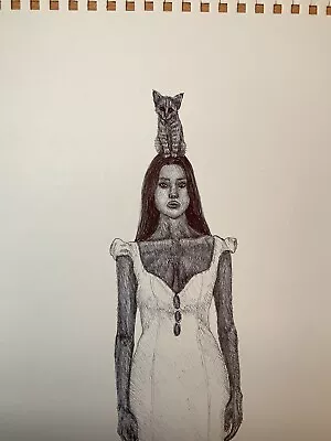 Cat In My Mind Surreal Woman Weirdmystery Magritte Original By Milan Zazel • $165