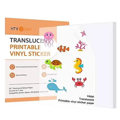 $19.97 • Buy 20x Translucent Vinyl Sticker Paper: 8.5x11'' Printable Vinyl For Inkjet Printer