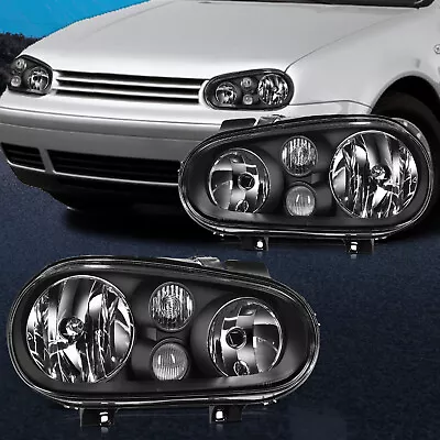 Pair Headlights Assembly Black Housing Fits 99-06 Volkswagen Golf LH+RH Side • $90.99