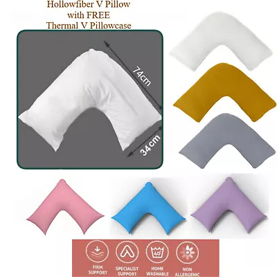 V Shaped Pillow With Flannelette Thermal V Pillowcase Back&Neck Support 74x34cm • £9.99