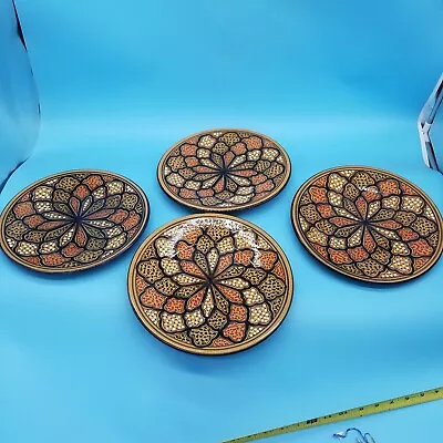 Set Of 4Tunisian Le Souk Honey Mosaic Pottery Hand Painted Dinner Plate 10 7/8” • $59.95