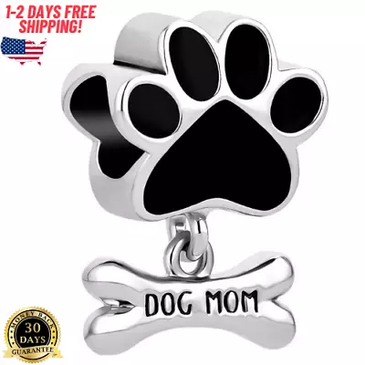 Charms Bracelet Dog Mom Charm Authentic 925 Silver Charm Pet Animal Black New US • $8.69